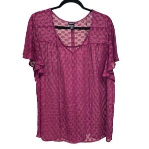 Torrid Purple Polka Dot Sheer Flutter Sleeve Blouse Women’s Size 2X